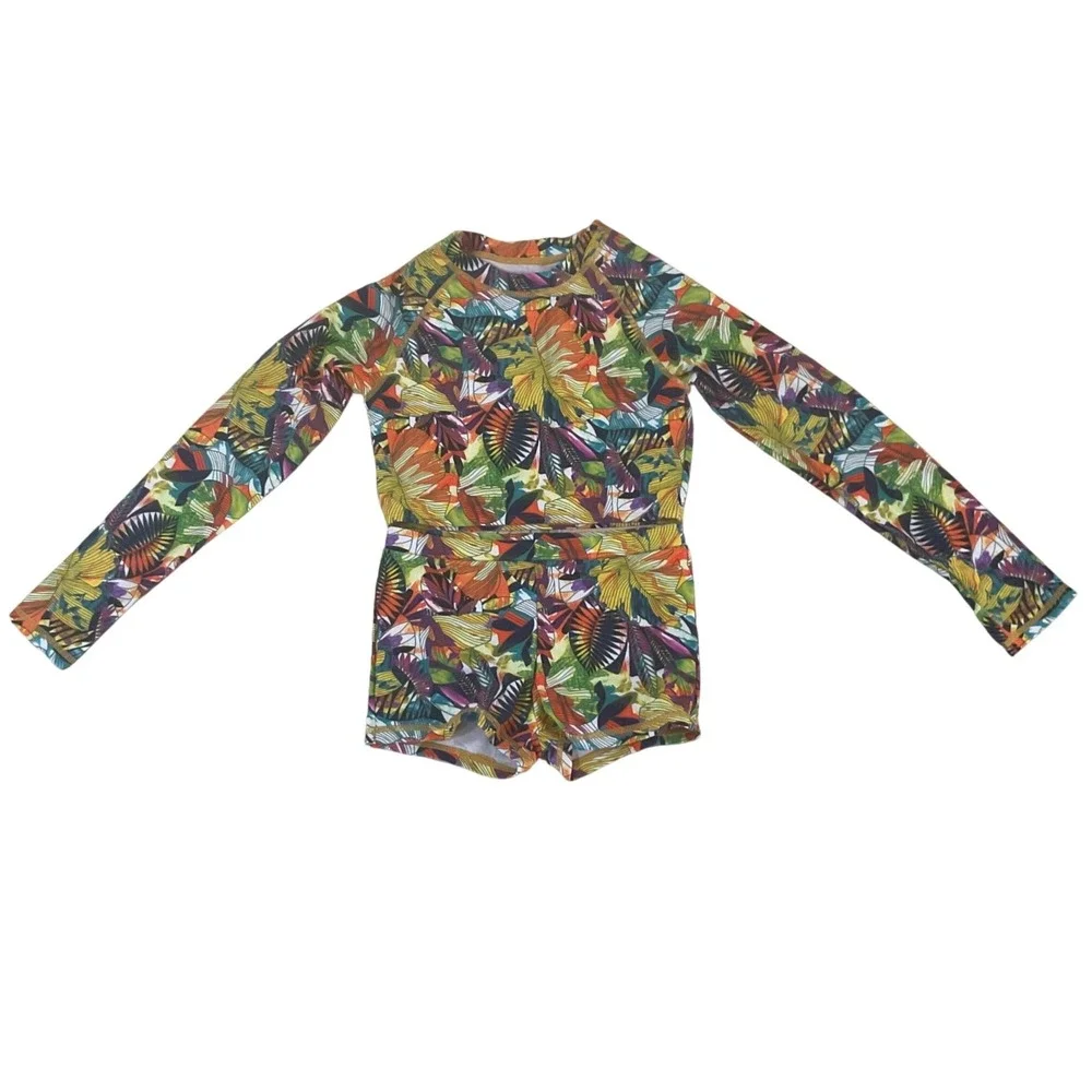 Sandbox Rash Guard Swimsuit Kids 10 XL Multicolor Excellent Tropical Print